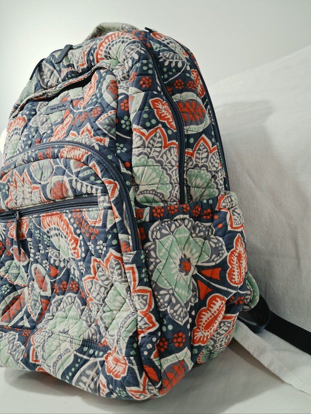 Vera Bradley Navy Quilted Floral Backpack with Coral & Mint Accents - Picture 12 of 12
